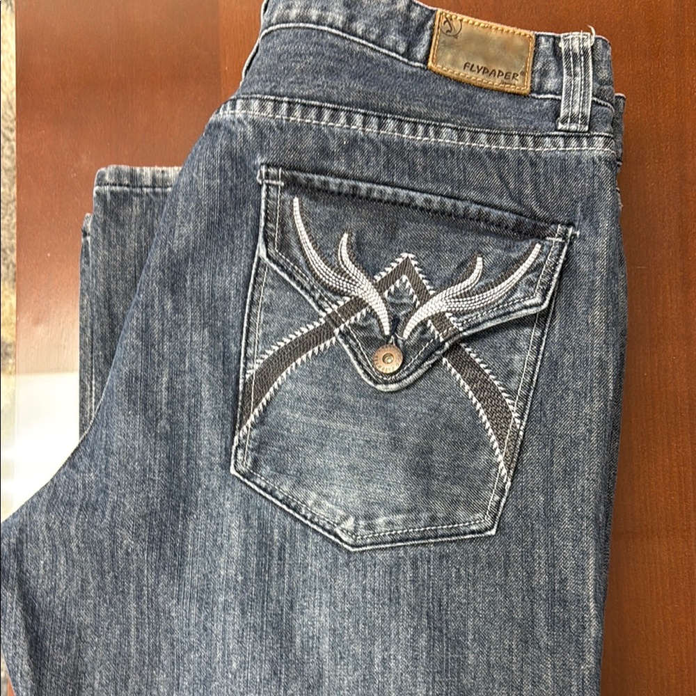 Flypaper Men's Dark Blue Straight Jeans with Embroidered Pocket